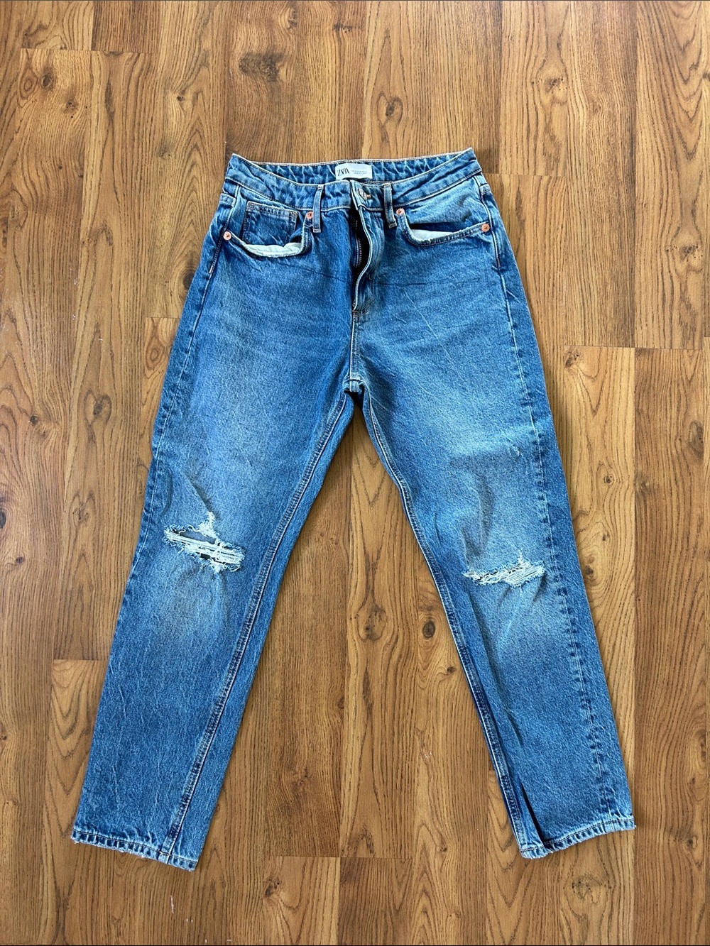 Zara Vintage-Inspired Distressed Blue Women's Jeans